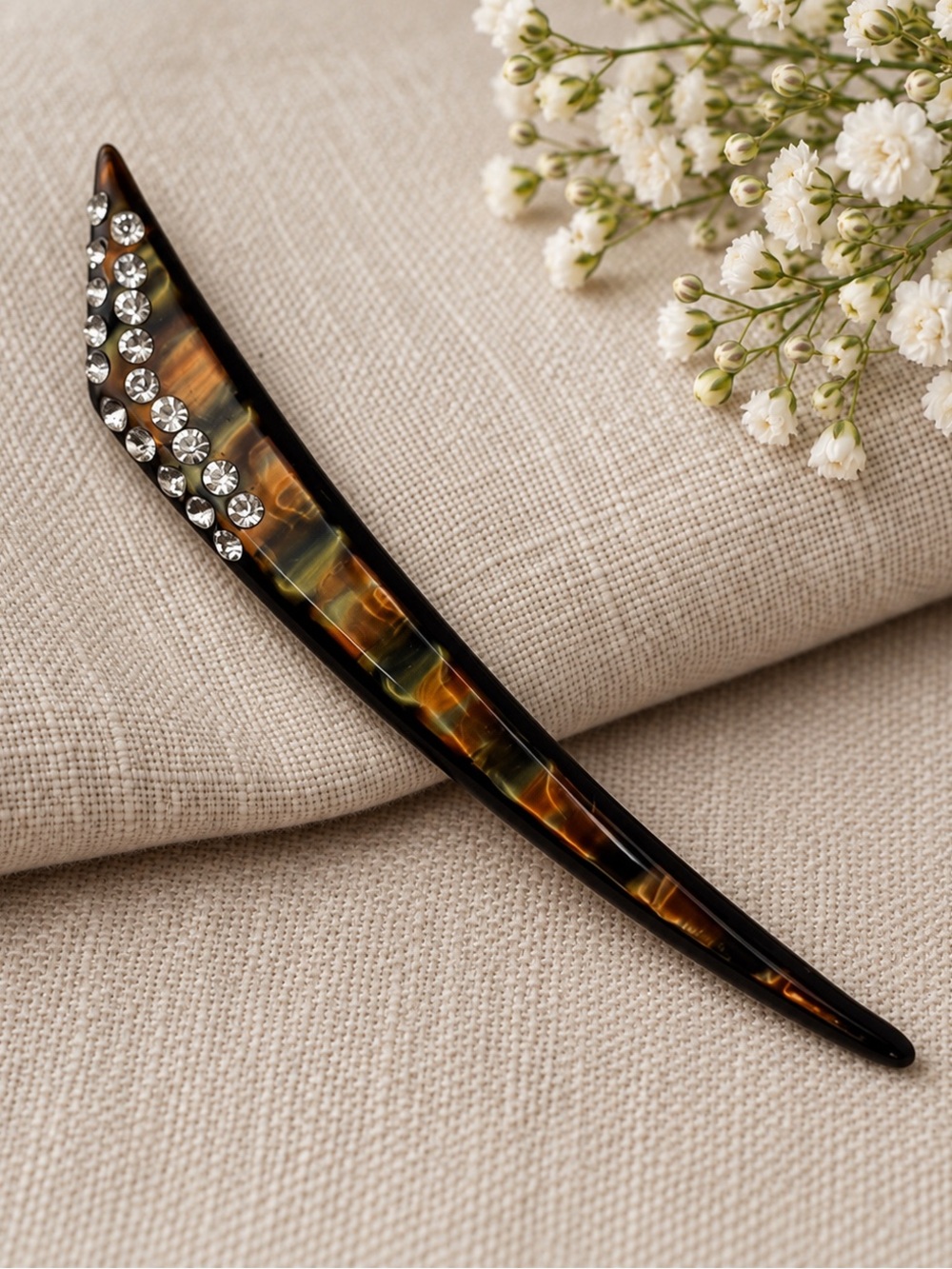 MCM Lucite Rhinestone Slash Curve Brooch